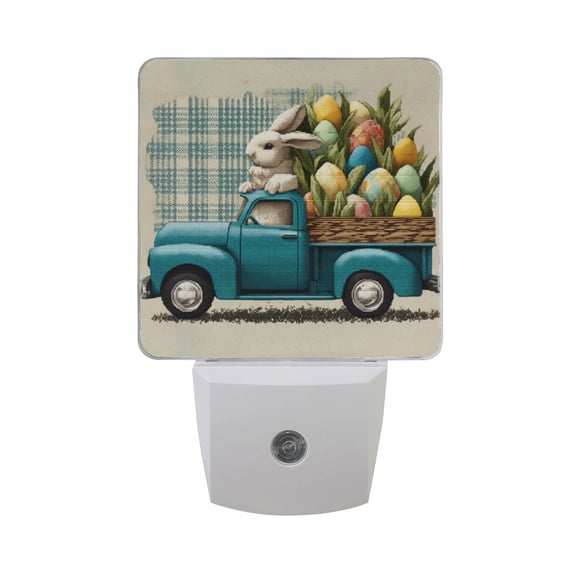 Easter Rabbit in Truck Vintage Style LED Night Light Sensor Lamp Plug-in Adjustable Brightness 2 Pack