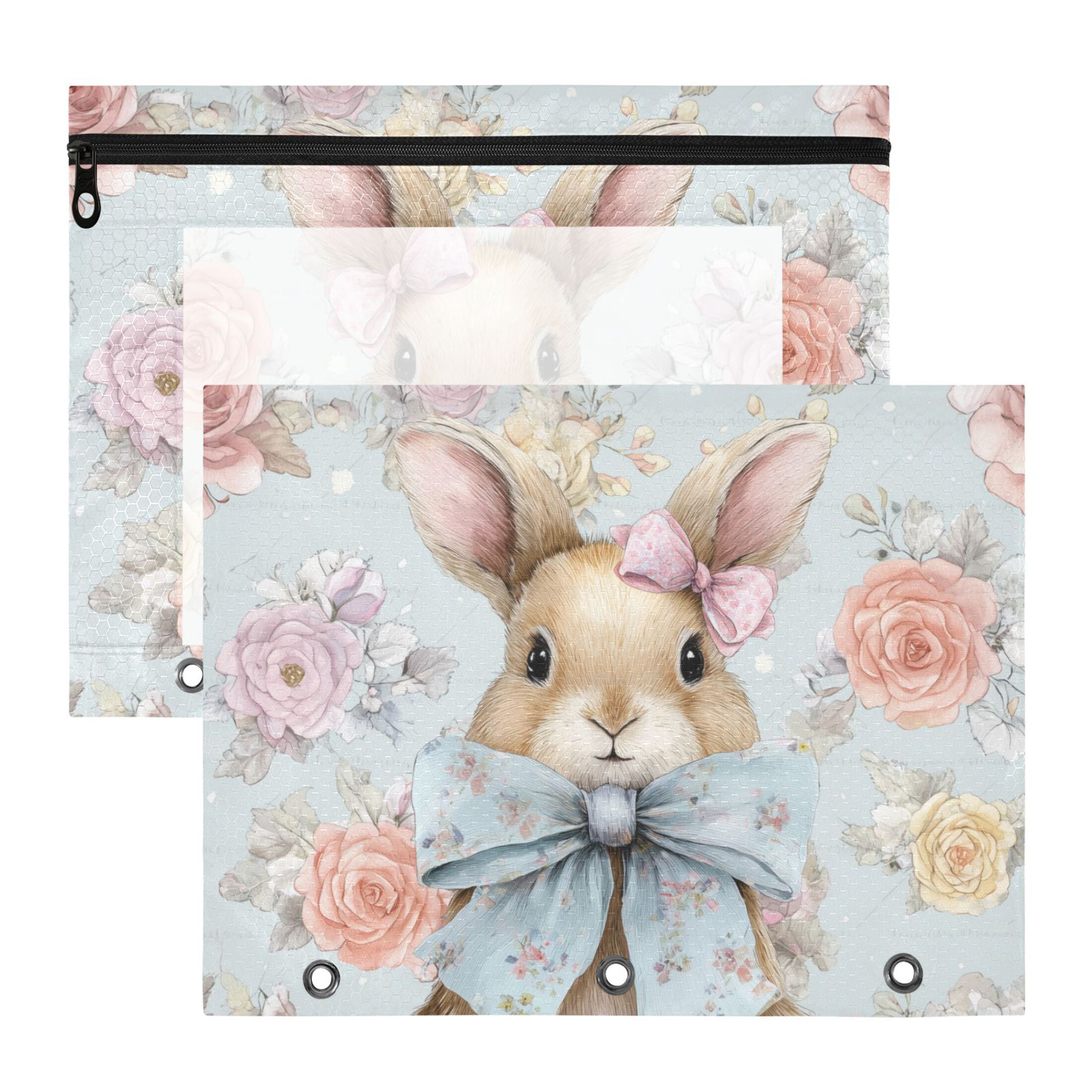 Easter Rabbit with Bows Flower Background 3-Ring Binder Pocket with ...