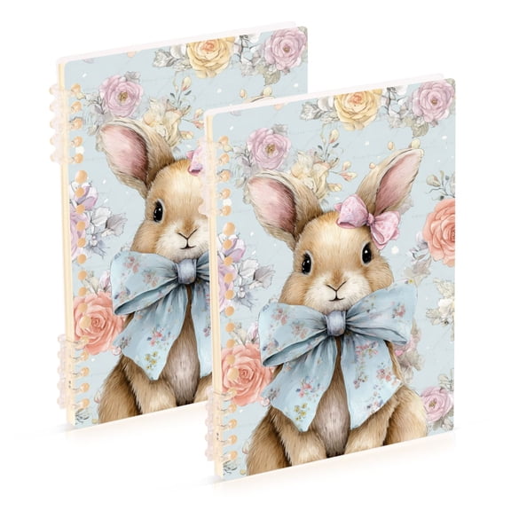 Easter Rabbit with Bows Flower Background Notebook Detachable Coil Notebook Diary Plan Book A5 Size 60 Pages 1 Pack