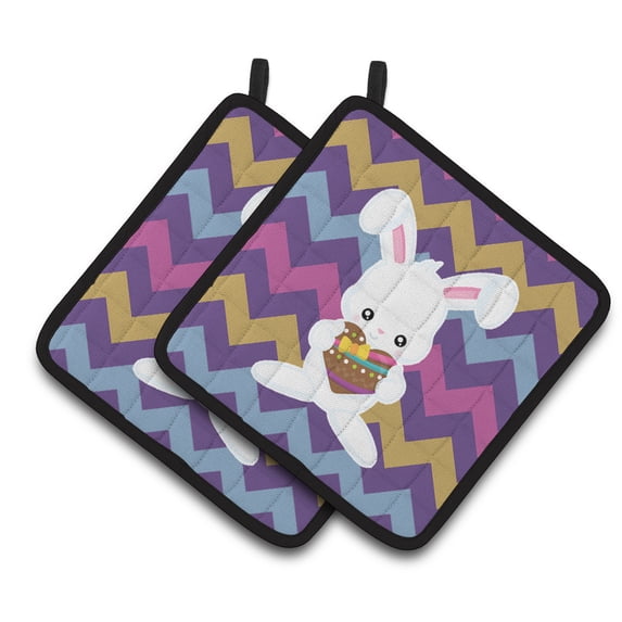 Easter Rabbit with Chocolate Heart Pair of Pot Holders