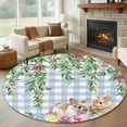 thumbnail image 1 of Easter Rabbits 6ft Round Rugs, Spring Cute Bunny Eggs Flowers Leaf Blue Plaid Washable Non-Slip Area Rugs for Living Room Bedroom Kitchen, Low Pile Dining Room Kicthen Circle Carpet, Indoor Floor Rug, 1 of 9