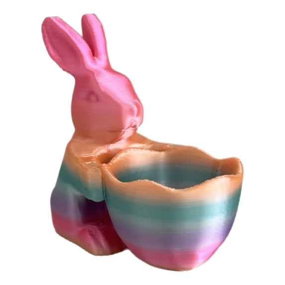 Easter Rabbits Candy Basket, 3D Printed Bunny with Basket, Home Decor Candy Storage Tray Rack for Spring Holiday Decoration,Festive Table Decor