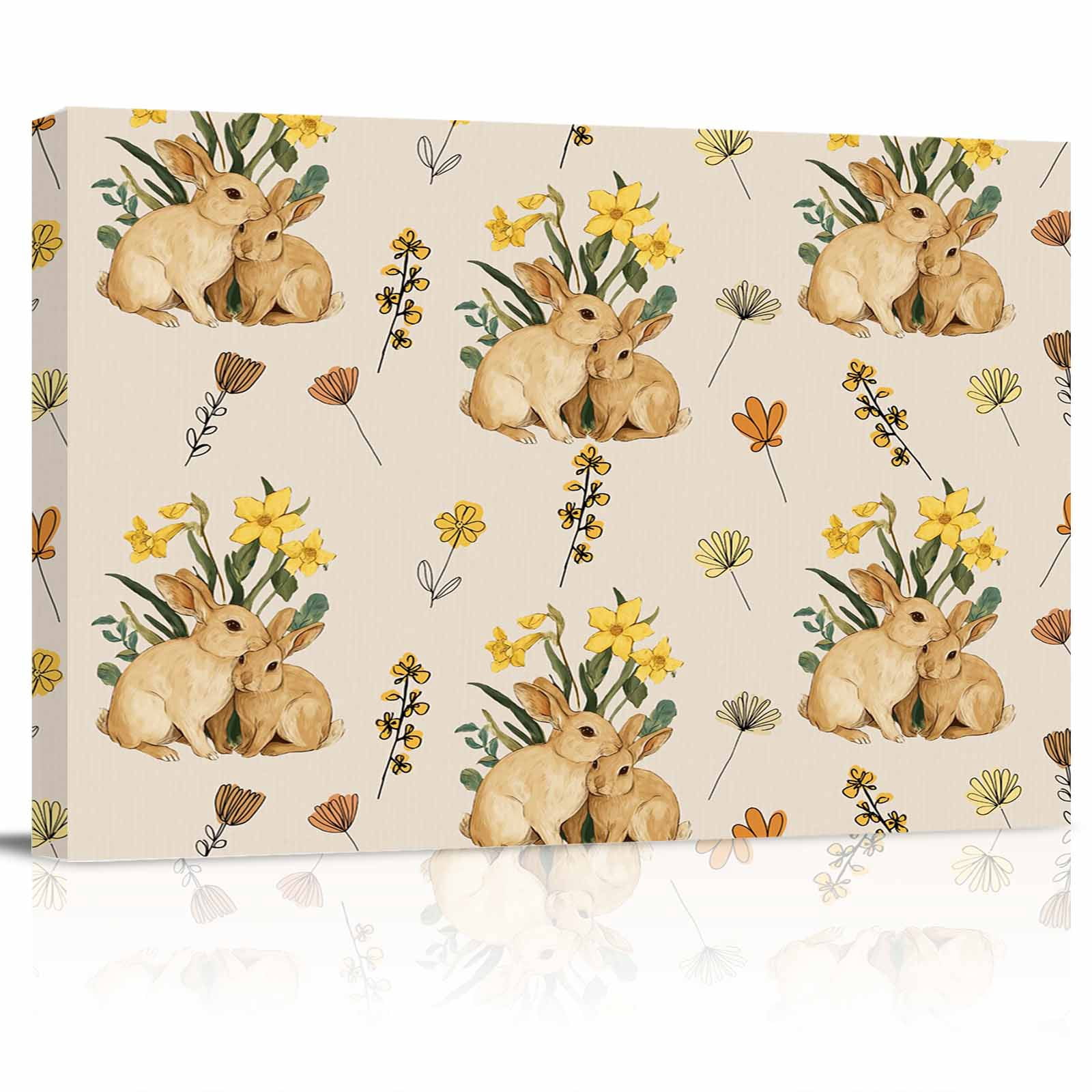 Easter Rabbits Canvas Print Wall Art Spring Watercolor Floral Bunny ...