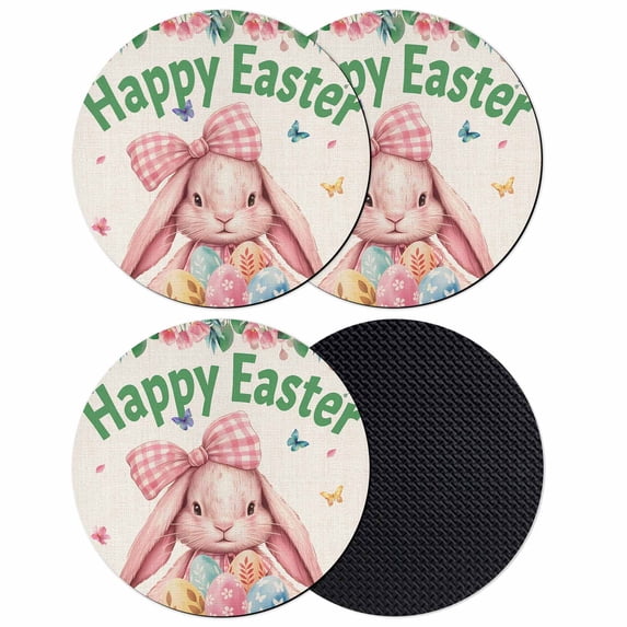 Easter Rabbits Coasters Set of 4, Absorbent Coasters for Drinks, Spring Floral Eggs Butterflies Bunny Leaf Beige Coaster for Desk Coffee Table Protection, Home Decor House Warming Gifts 4"