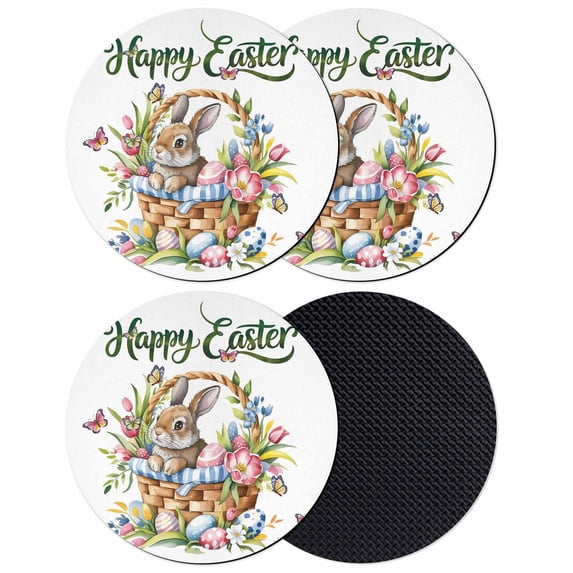 Easter Rabbits Coasters Set of 4, Absorbent Coasters for Drinks, Watercolor Flowers Eggs Cute Bunny Butterflies Coaster for Desk Coffee Table Protection, Home Decor House Warming Gifts 4"