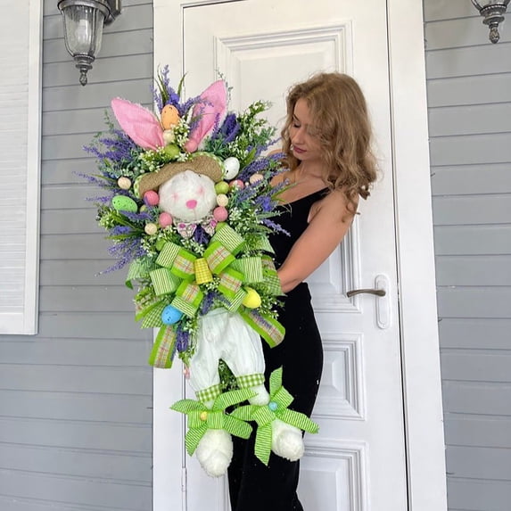 Easter Rabbits Decoration Wreaths 23.6in Easter Door Hangers Front Door Wall Decoration Scene Arrangement Decoration Props