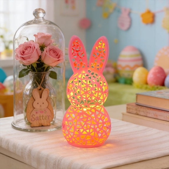 Easter Rabbits Decorations Easter Bunny Lights Pastel Easter Hollow Rabbits Lamp Festive Bunny Party Decoration