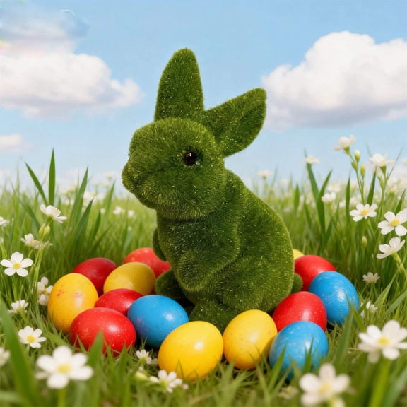 Easter Rabbits Decorations Green Flocking Moss Sculpture Desktop Decor Easter Flocked Rabbits Figurine for Desktop Decorations and Festive Party Atmospheres