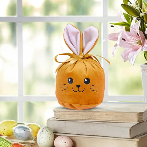 Easter Rabbits Decorations Treat Bags gift bags with drawstrings velvet bunny ear Easter candy bags hunts and party supplies