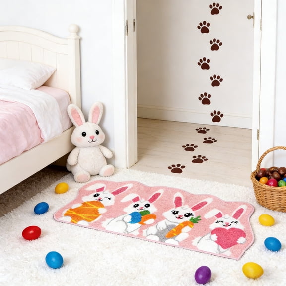 Easter Rabbits Decorative Doormat, Welcome Bunny Shaped Rug, Non Slip Cute Rabbit Mat, Easter Bunny Decorations for Indoor Outdoor Front Door Entrance Home Bathroom Living Room,16*24"