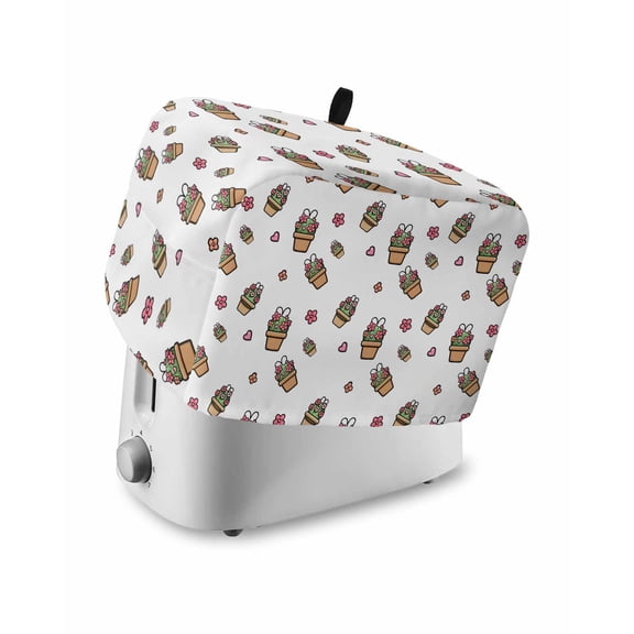 Easter Rabbits Ears Small Toaster Cover 2 Slice, Kitchen Appliance Covers, Spring Cactus Potted Plant Flowers Toaster Oven Cover with Loop, Bread Machine Cover Polyester Dust Cover Protection