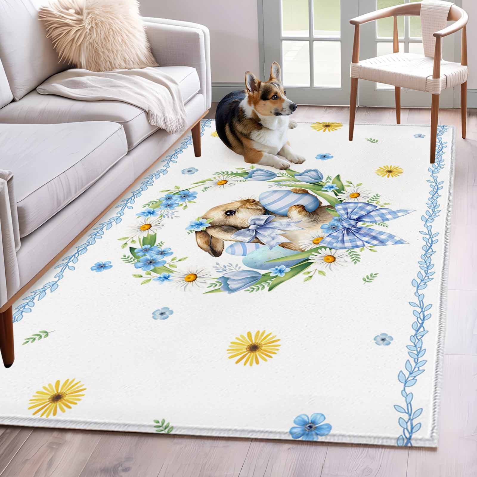 Easter Rabbits Eggs Area Rugs 3'x5', Small Throw Rugs for Living Room ...