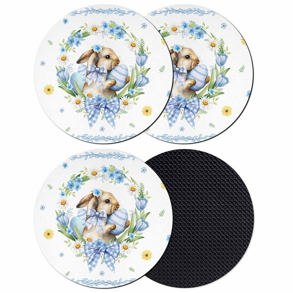 Easter Rabbits Eggs Coasters Set of 4, Absorbent Coasters for Drinks, Watercolor Floral Daisy Bunny Bow Spring Coaster for Desk Coffee Table Protection, Home Decor House Warming Gifts 4"