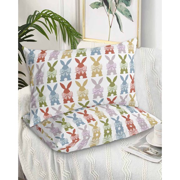 Easter Rabbits King Pillow Cases Set of 2 - Microfiber Bed Throw Pillow Covers, Watercolor Bunny Bow Animal Cartoon Decorative Lumbar Pillow Cover with Envelope Closure for Sofa/Travel 20"x36"