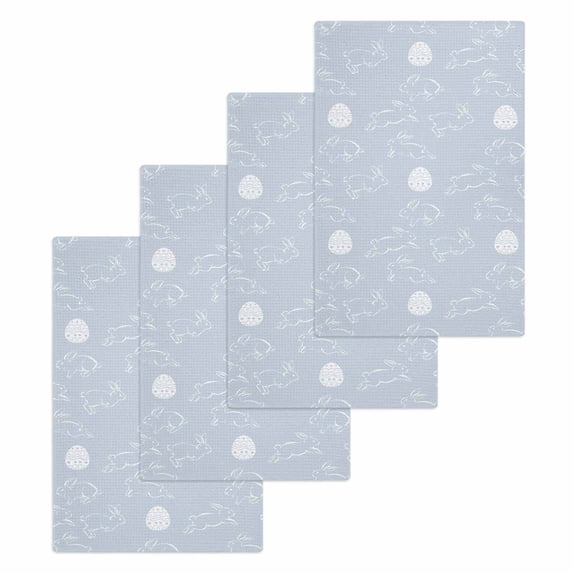 Easter Rabbits Kitchen Dish Towels for Drying Dishes Set of 4, Cartoon Bunny Eggs Animal Blue Waffle Weave Microfiber Hand Tea Bathroom Towels Quick Dry & Absorbent Towel 15.7x23.6