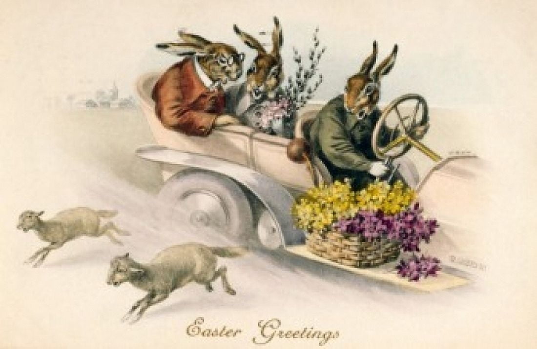 Easter Rabbits Nostalgia Cards Canvas Art - (24 x 36)
