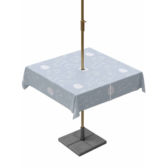 Easter Rabbits Outdoor Tablecloth - 60x60 Inch Square Dining Table Cover, Cartoon Bunny Eggs Animal Blue Waterproof Outdoor Table Cloth with Umbrella Hole & Zipper for Picnic/Patio/Party