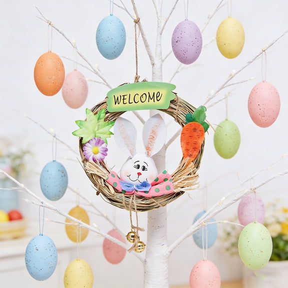 Easter Rabbits Pendant Flax Hanging Ornament Bell Decoration Rabbits Carrot Theme Spring Party Door Window Wall Hanging Craft Decor Seasonal Home Decor Accent Gift Hanging Ornament