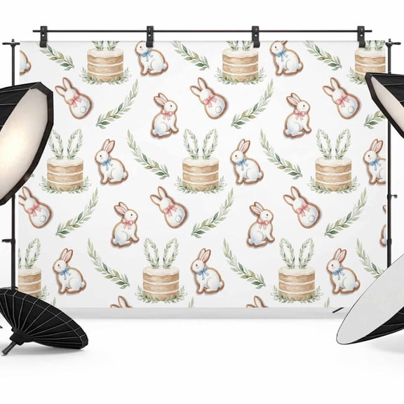 Easter Rabbits Photography Backdrop 10x8FT, Watercolor Cakes Eucalyptus Leaf Abstract Animal Photo Backdrops, Background for Photography Studio Photo Studio Background, Back Drop for Photoshoot