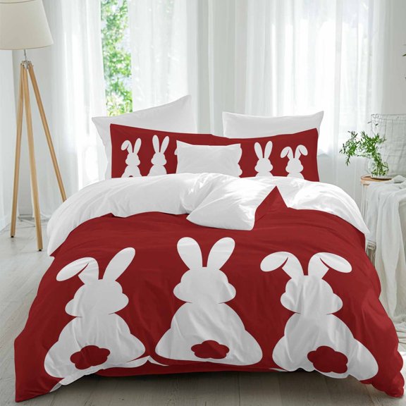 Easter Rabbits Queen Size 4 piece Duvet Cover Set,3 Comfort Bedding Set, Include a Duvet Cover,a Bed Sheet, 2 Pillowcase with Zipper for All Season