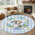 thumbnail image 1 of Easter Rabbits Round Rug 8ft Washable Circle Rugs Non Slip Spring Eggs Tulips Daisy Wreath Bunny Blue Plaid Large Area Rug Indoor Floor Carpet for Bedroom Kitchen Living Room Home Office Dining Room, 1 of 8