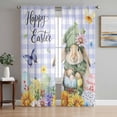 thumbnail image 1 of Easter Rabbits Sheer Curtains 72 Inch Length 2 Panels Set Window Treatments, Watercolor Eggs Flowers Butterflies Purple Plaid Rod Pocket Semi Curtains for Living Room/Bedroom/Kitchen, 104"W x 72"L, 1 of 7