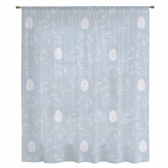 Easter Rabbits Sheer Curtains 84 Inches Long, Cartoon Bunny Eggs Animal Blue Light Filering Curtains, Breathable Simi Curtain Privacy Drapes for Living Room Bedroom Lightweight Window Treatment