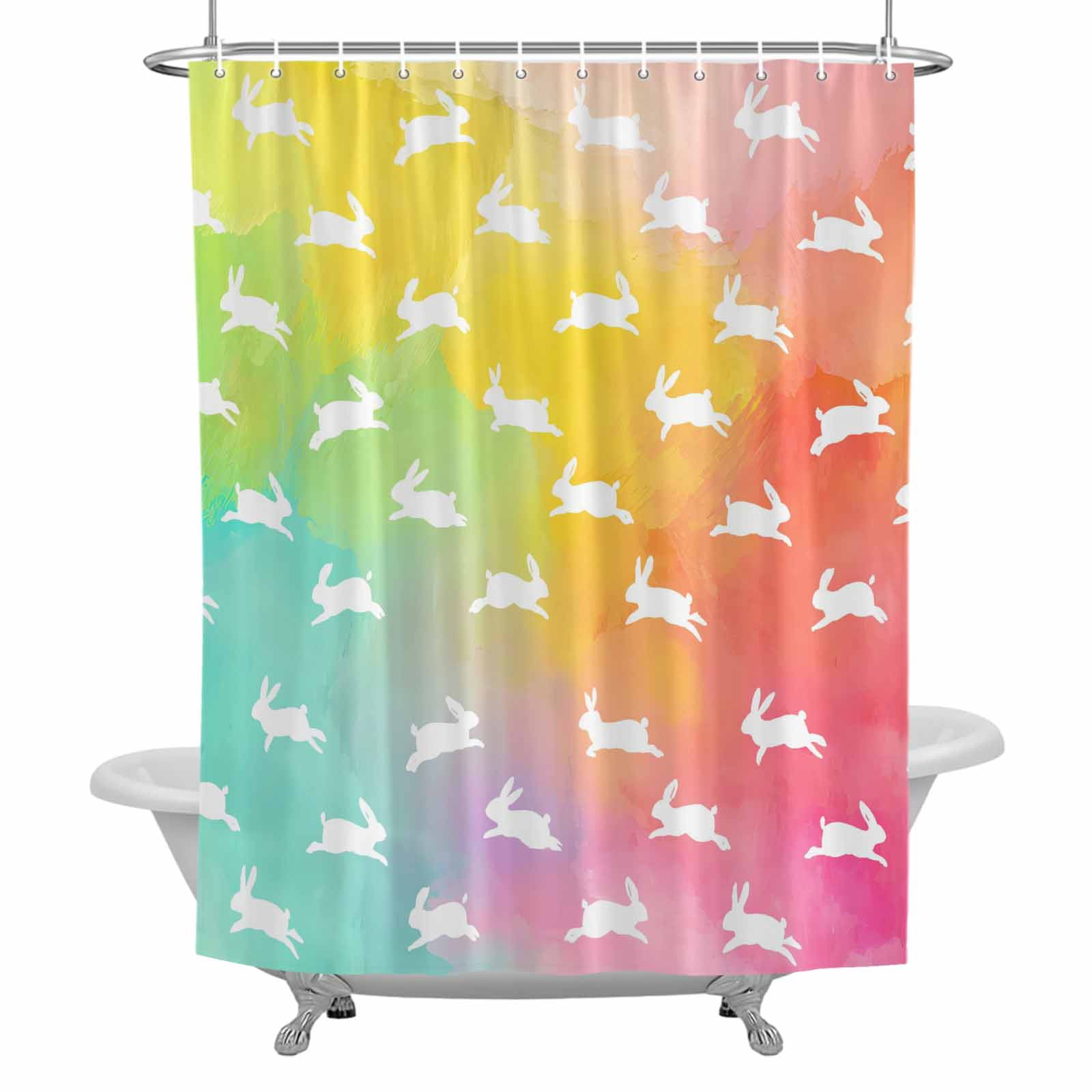 Easter Rabbits Shower Curtain for Bathroom, Abstract White Bunny ...