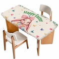 thumbnail image 1 of Easter Rabbits Table Cloths for 3 Foot Rectangle Tables, Spring Floral Eggs Butterflies Bunny Leaf Beige Patio Waterproof Elastic Fitted Tablecloths, Washable Rectangular Table Cover for Camping, 1 of 8