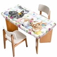 thumbnail image 1 of Easter Rabbits Table Cloths for 4 Foot Rectangle Tables, Cute Bunny Faisy Leaf Eggs Spring Colorful Plaid Patio Waterproof Elastic Fitted Tablecloths, Washable Rectangular Table Cover for Camping, 1 of 8
