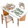 thumbnail image 1 of Easter Rabbits Table Cloths for 5 Foot Rectangle Tables, Watercolor Flowers Eggs Cute Bunny Butterflies Patio Waterproof Elastic Fitted Tablecloths, Washable Rectangular Table Cover for Camping, 1 of 8