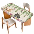 thumbnail image 1 of Easter Rabbits Table Cloths for 6 Foot Rectangle Tables, Cute Bunny Eggs Flowers Botanical Spring Beige Patio Waterproof Elastic Fitted Tablecloths, Washable Rectangular Table Cover for Camping, 1 of 8