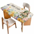 thumbnail image 1 of Easter Rabbits Table Cloths for 6 Foot Rectangle Tables, Watercolor Flowers Eggs Butterflies Spring Beige Patio Waterproof Elastic Fitted Tablecloths, Washable Rectangular Table Cover for Camping, 1 of 8