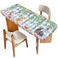 thumbnail image 1 of Easter Rabbits Table Cloths for 8 Foot Rectangle Tables, Spring Cute Bunny Eggs Flowers Leaf Blue Plaid Patio Waterproof Elastic Fitted Tablecloths, Washable Rectangular Table Cover for Camping, 1 of 8