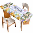 thumbnail image 1 of Easter Rabbits Table Cloths for 8 Foot Rectangle Tables, Watercolor Eggs Flowers Butterflies Purple Plaid Patio Waterproof Elastic Fitted Tablecloths, Washable Rectangular Table Cover for Camping, 1 of 8