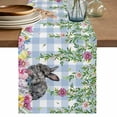 thumbnail image 1 of Easter Rabbits Table Runner 36 Inches, Spring Cute Bunny Eggs Flowers Leaf Blue Plaid Bed Runner Dresser Scarves Tabletop for Indoor Outdoor Parties/Ceremony/Banquet, 13"x 36", 1 of 8