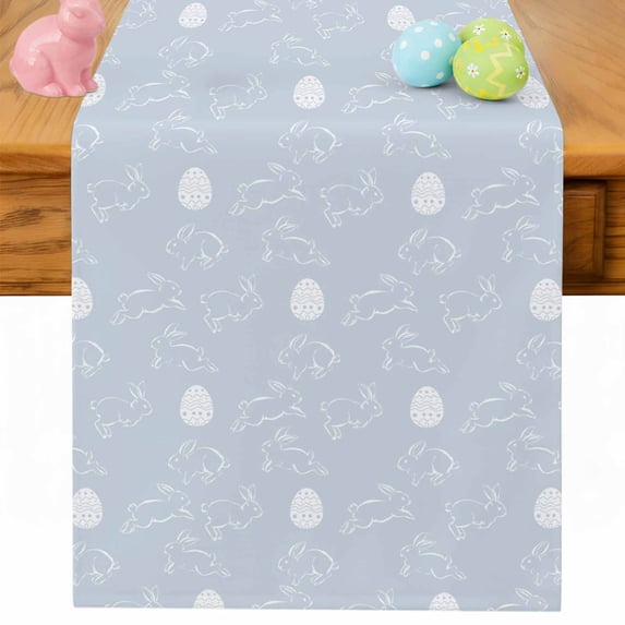 Easter Rabbits Table Runner 48 Inches Long for Kitchen Dining, Cartoon Bunny Eggs Animal Blue Dresser Scarf Farmhouse, Dining Table Decorations for Wedding/Parties, 13 x 48 In