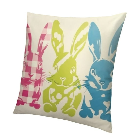 Easter Rabbits Throw Pillow Cover, Multicolor Bunny Spring Holiday Party Cushion Case Decoration for Sofa Couch