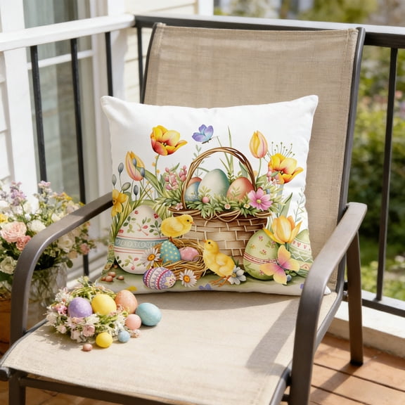Easter Rabbits Throw Pillow With Insert, Waterproof Polyester Sofa Cushion for Couch Bed Living Room, Decorative Bunny Floral Pillow for Kids Adults Spring Home Decor 17x17 Inch