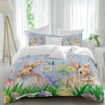 thumbnail image 1 of Easter Rabbits Twin Size Comforter Set, Colorful Eggs Floral Grass Butterfly Blue Wood Grain Bedding for All Seasons, 4 Pcs Bed Set, 1 Quiltcover (68"x86") ,1Sheet(67"x116"), 2Pillowcases (30"x20"), 1 of 9