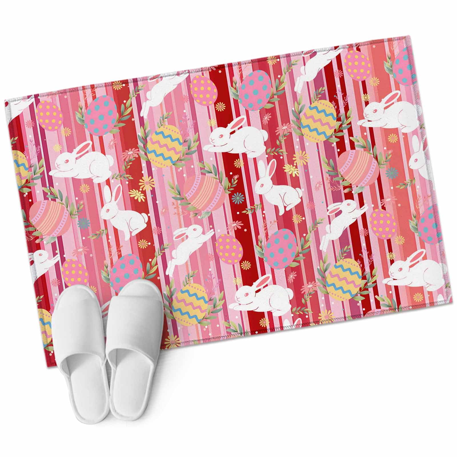 Easter Rabbits Washable Area Rug 2 x 3 ft Watercolor Yellow Pink Eggs ...