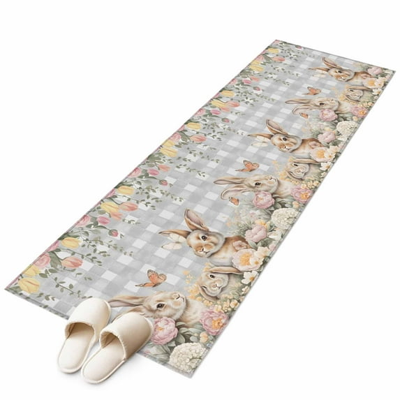 Easter Rabbits Washable Area Rug 2 x 6 ft Pink Flower Hydrangea ...