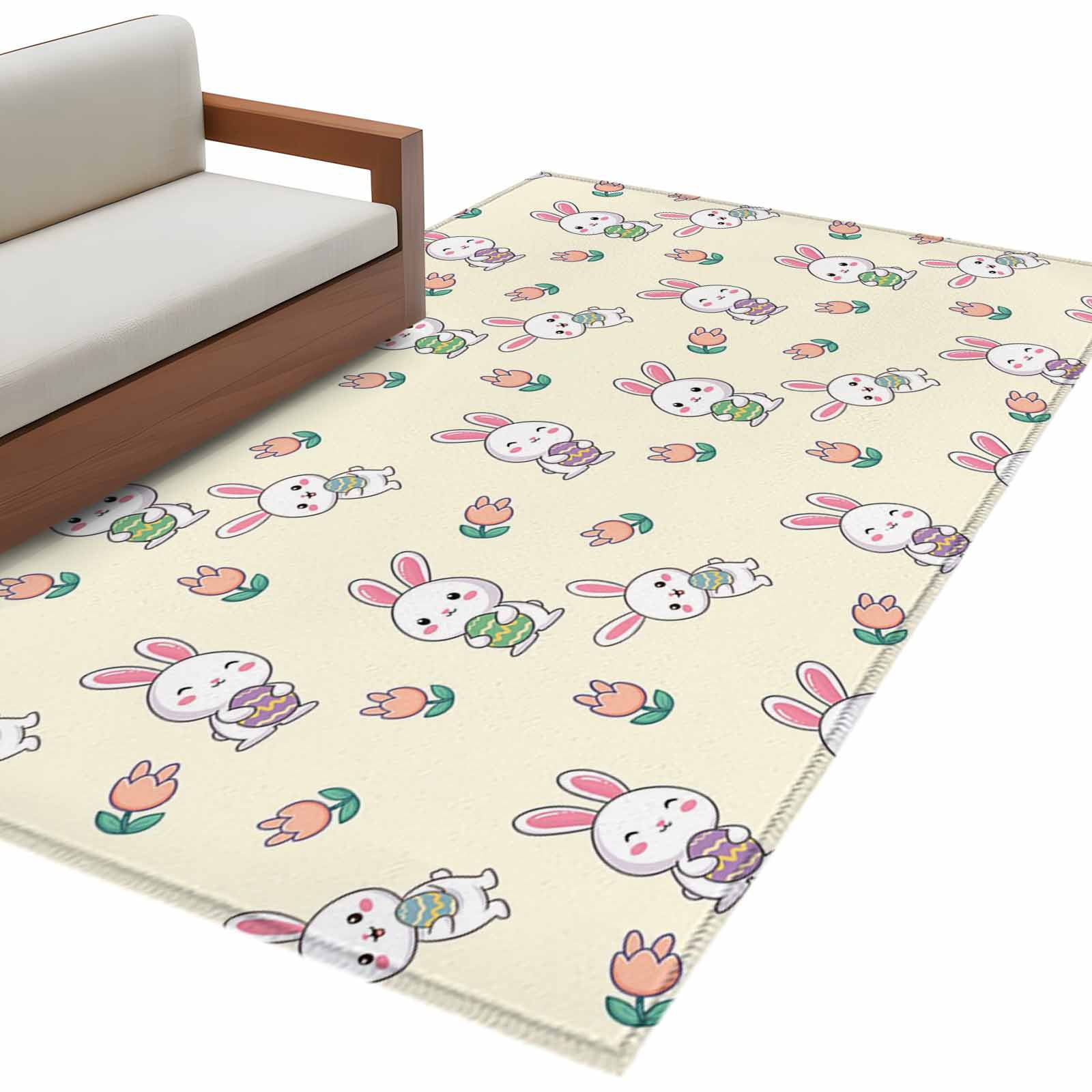 Easter Rabbits Washable Area Rug 3 x 5 ft Spring Bunny Easter Eggs Pink ...