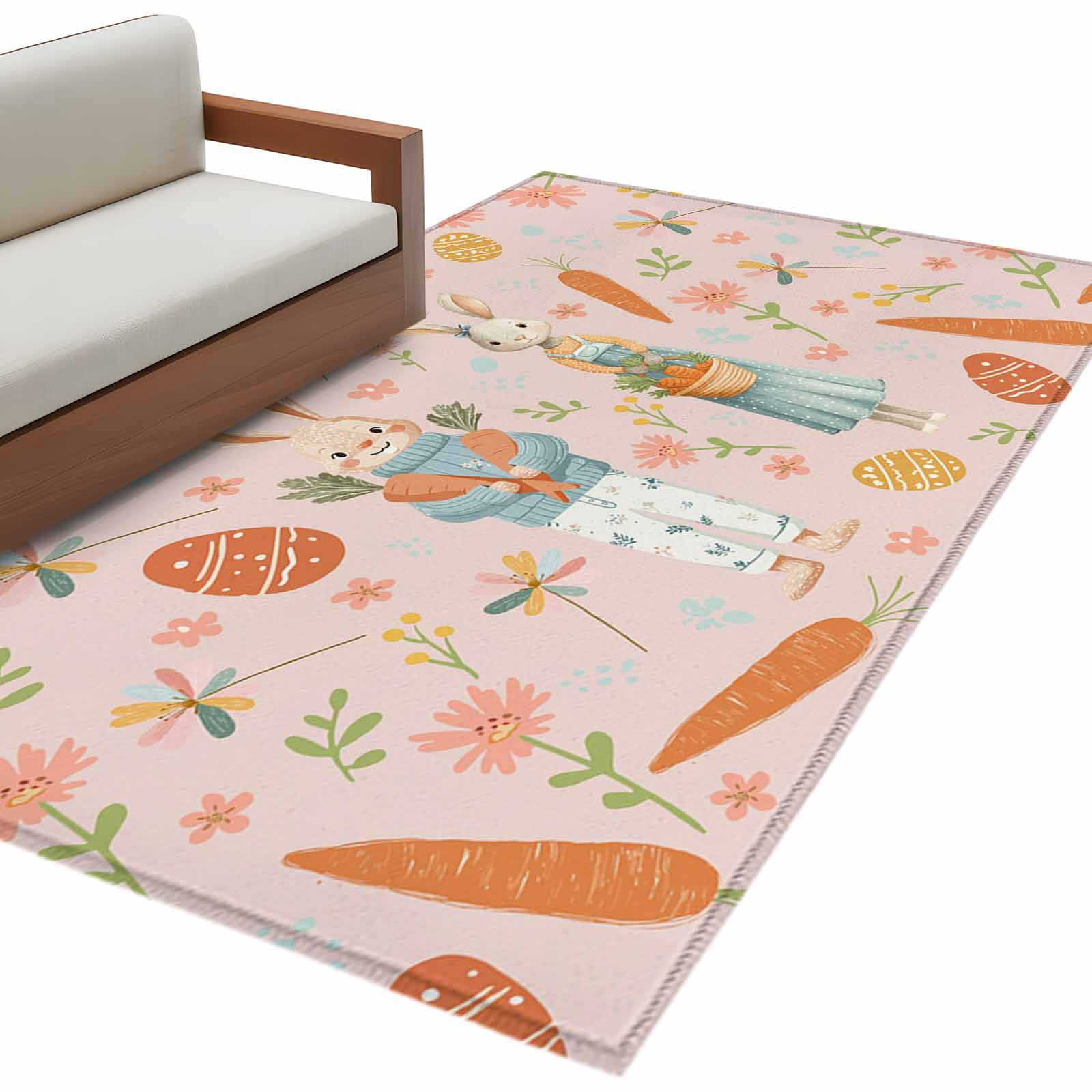 Easter Rabbits Washable Area Rug 4 x 6 ft Spring Basket Carrots Eggs ...