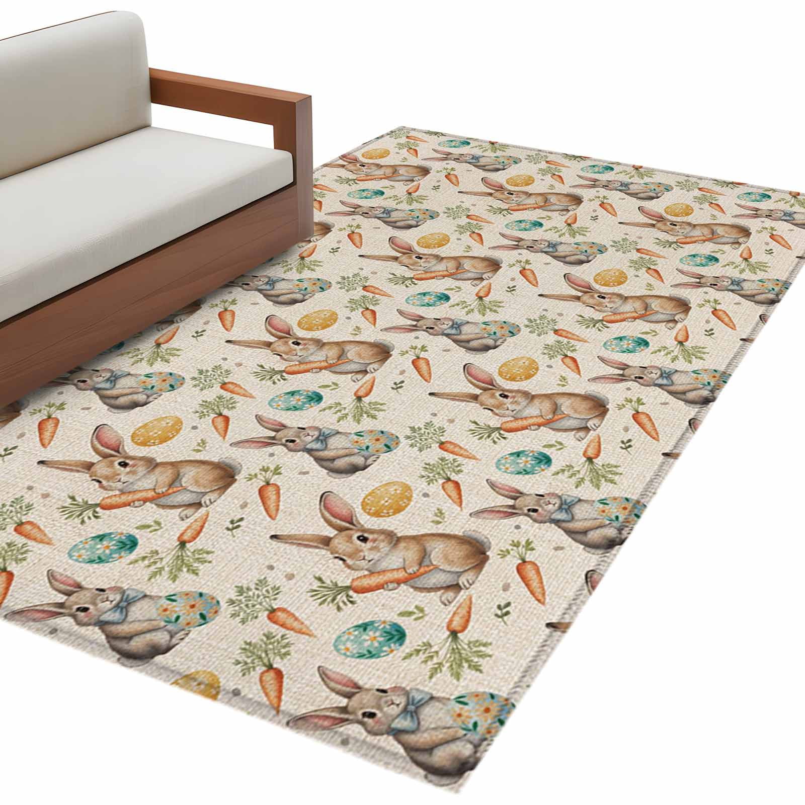 Easter Rabbits Washable Area Rug 4 x 6 ft Watercolor Spring Eggs ...