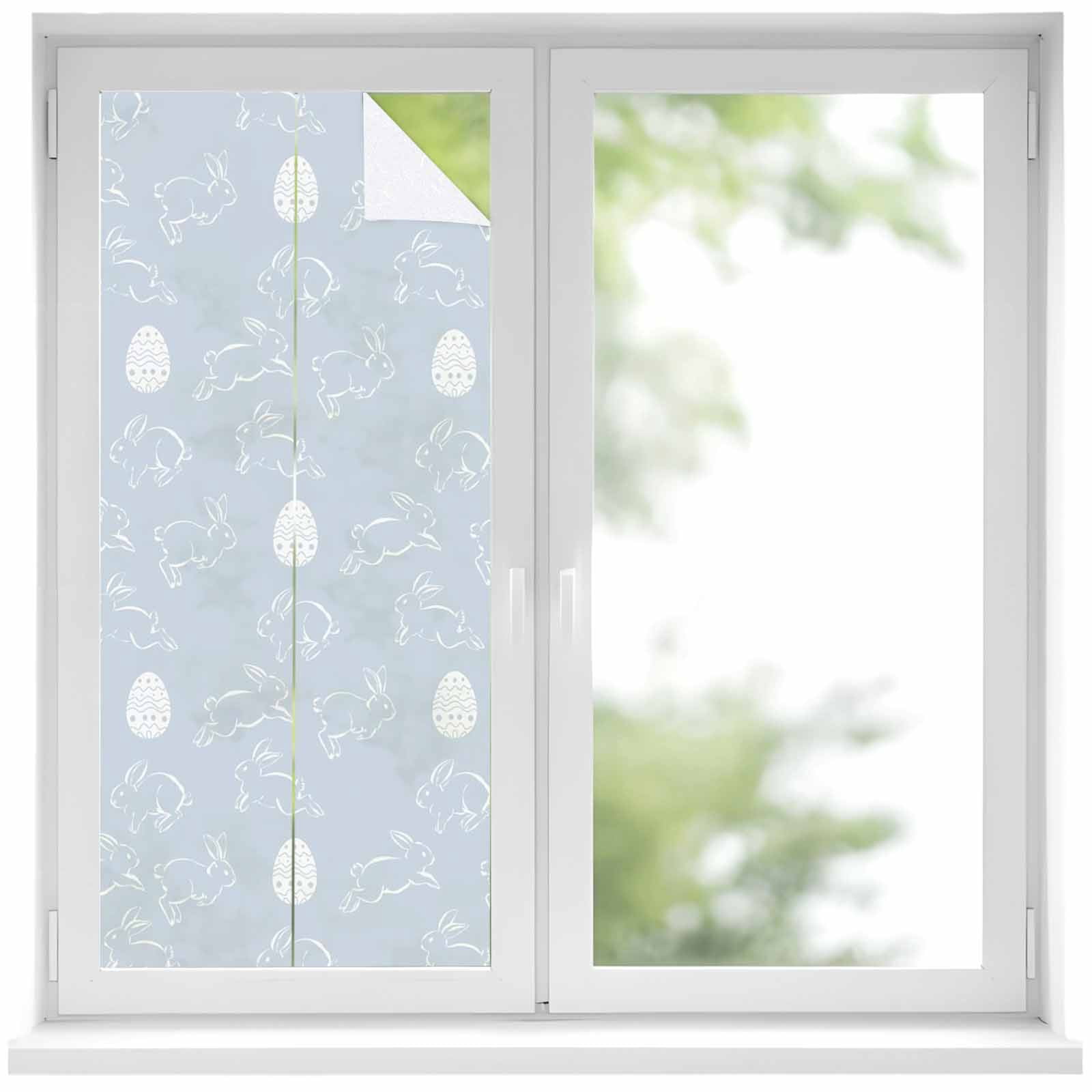 Window Ledge For Rabbits Easter Rabbits Window Privacy Film, Cartoon Bunny Eggs Animal Blue ...