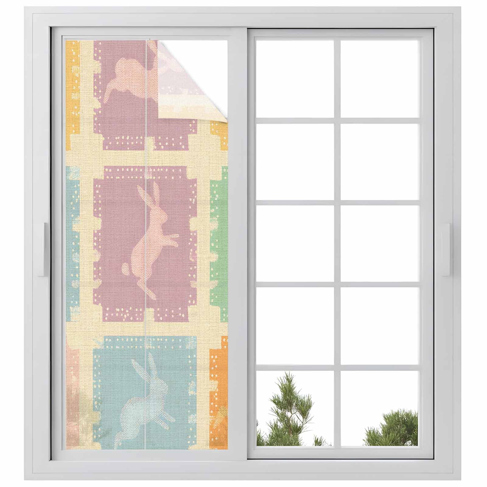 Easter Rabbits Window Privacy Film, Purple Blue Green Rabbit Silhouette ...