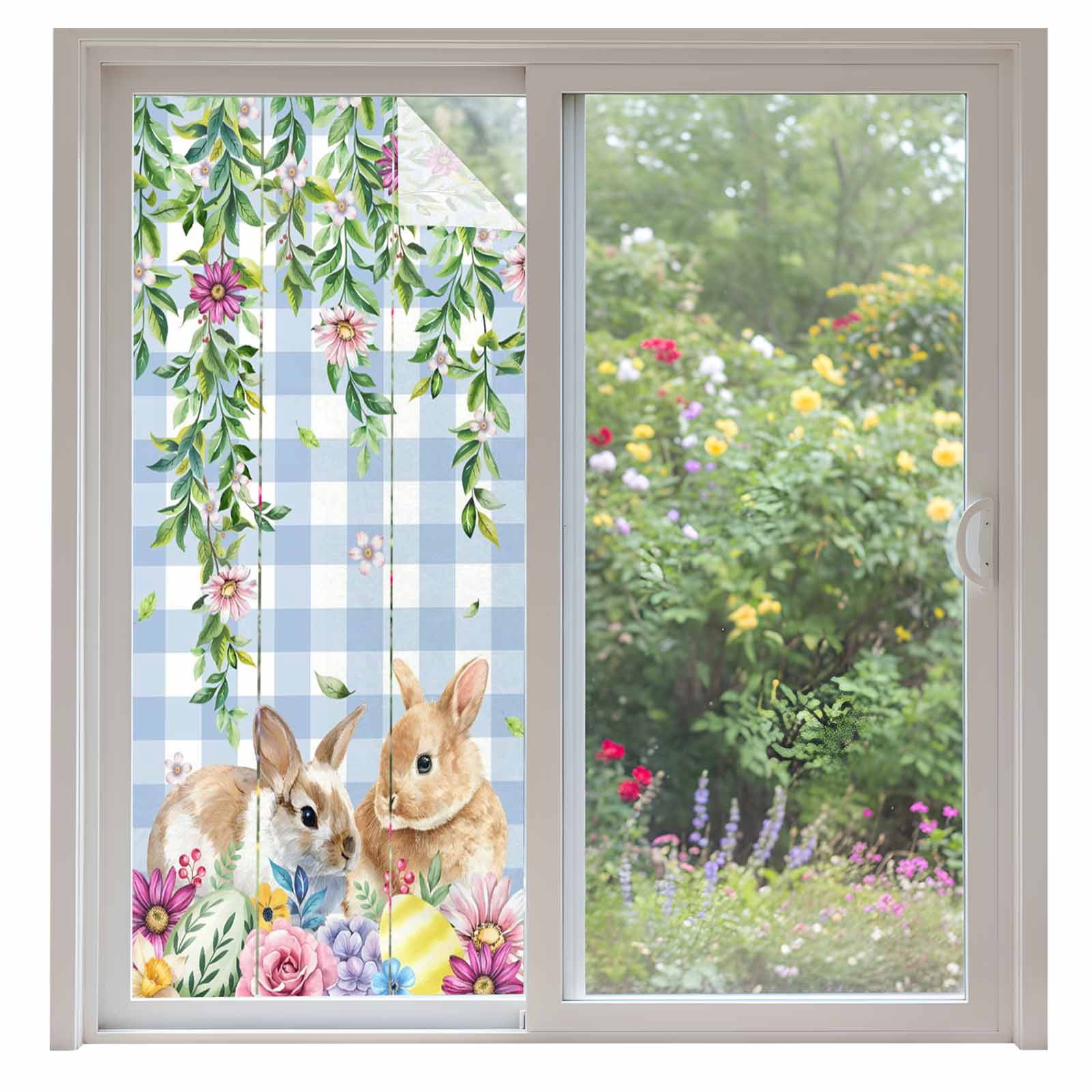 Window Ledge For Rabbits Easter Rabbits Window Privacy Film,Spring Cute Bunny Eggs Flowers Leaf ...