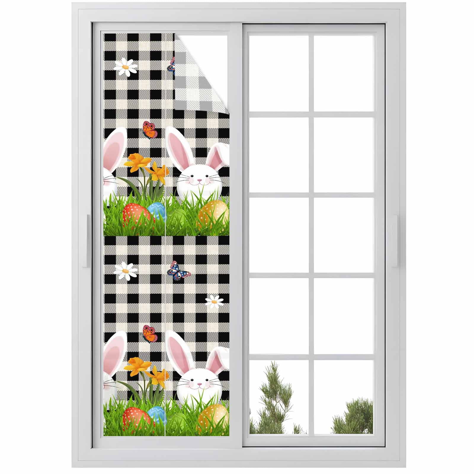 Easter Rabbits Window Privacy Film, Spring Floral Plant Red Blue Yellow ...