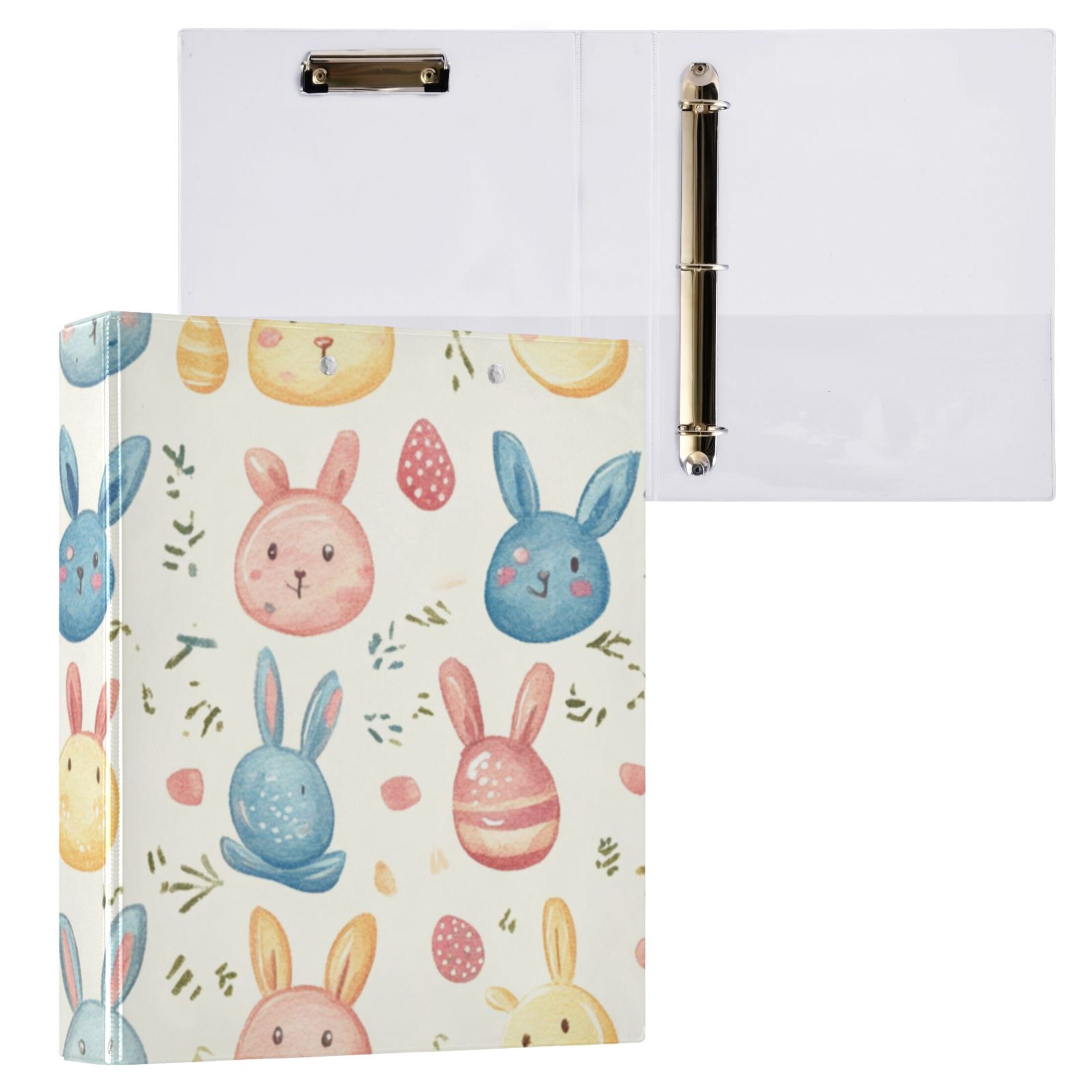 Easter Rabbits and Leaves 3 Ring Binders 1.5 inch Hardcover File Folders with Interior Pockets A4 Size Organizer for School Office Hospital Set of 2